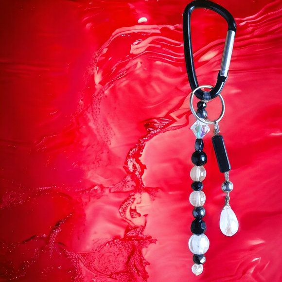 Black & White Crystal Beaded Handcrafted Keychain - Picture 6 of 8